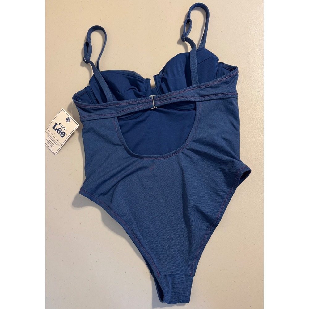 Lee Kacey Musgraves One Piece Swimsuit Women L Blue Denim Underwire Cutout NEW - Picture 4 of 7